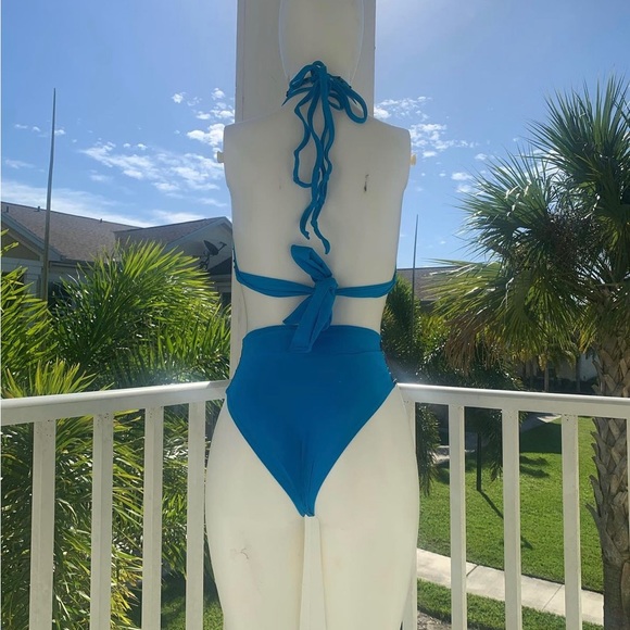 BLUE HIGHWAISTED BIKINI HANDMADE FANCY BY FRANCESCA WATSON SAMPLE SALE - Picture 3 of 3